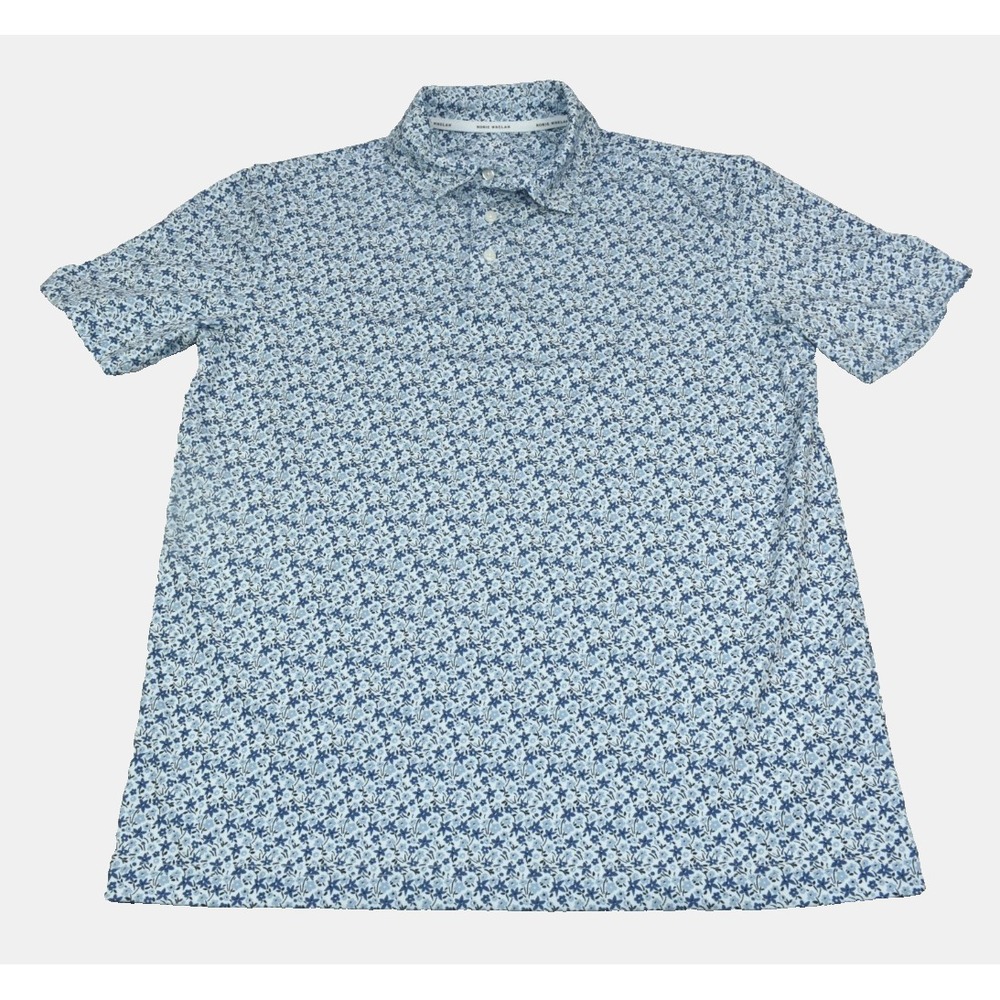 Rorie Whelan Men's Polo Shirt Size M Blue Floral Print Stretch Athletic Golf